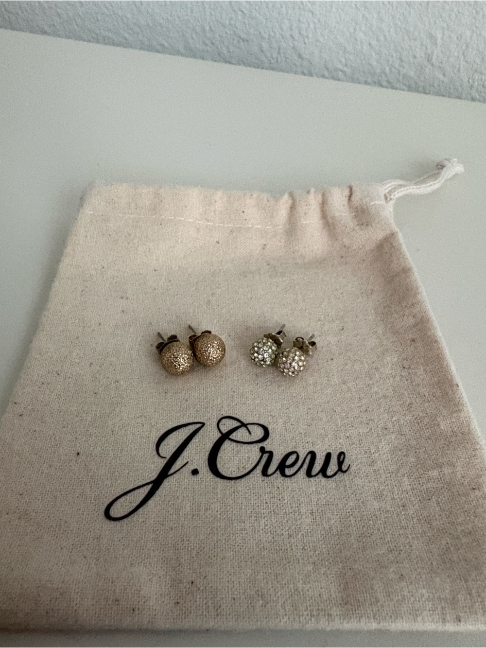 J. Crew Ball Earrings (2 Pairs) with Pave Rhinestones and Shiny Bronze